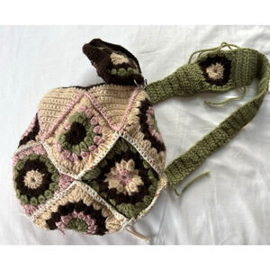 Hand made/crafted granny square crochet shoulder bag, lined, 10 x 10, Boho.
